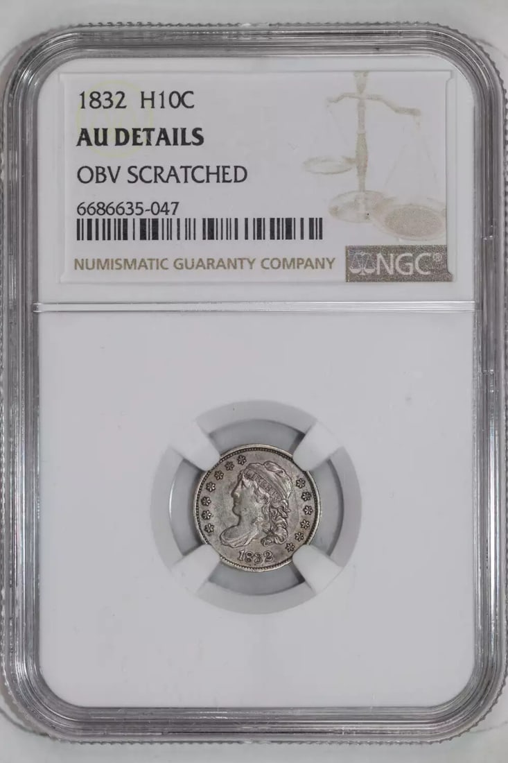 NGC AU Details 1832 Capped Bust Half Dime: NGC AU Details 1832 Capped Bust Half Dime Experience the charm of early American coinage with this NGC-certified 1832 Capped Bust Half Dime, featuring stunning details and a rich history as one of the