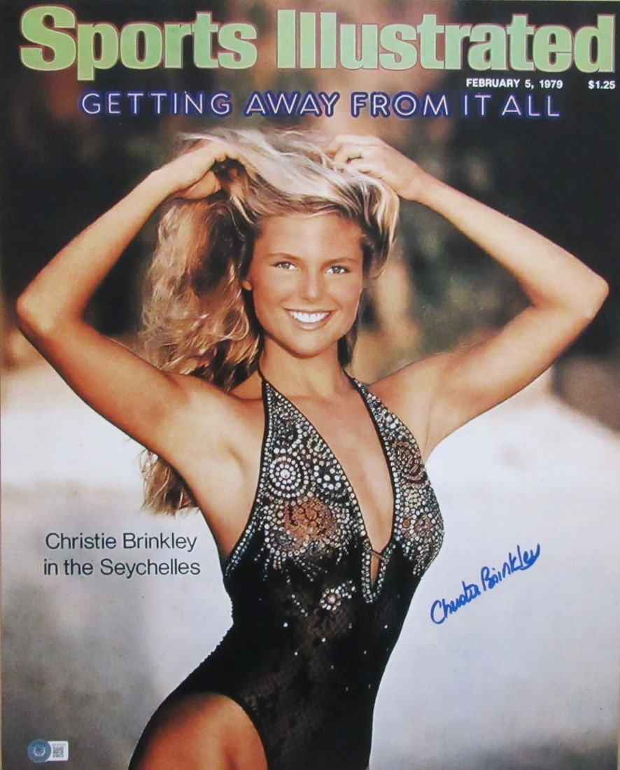 Beckett Christie Brinkley Autographed 16x20 1979 Sports Illustrated Cover Photo: Beckett Christie Brinkley Autographed 16x20 1979 Sports Illustrated Cover Photo Get ready to own a piece of iconic Hollywood history with this stunning 16x20 autographed Sports Illustrated cover