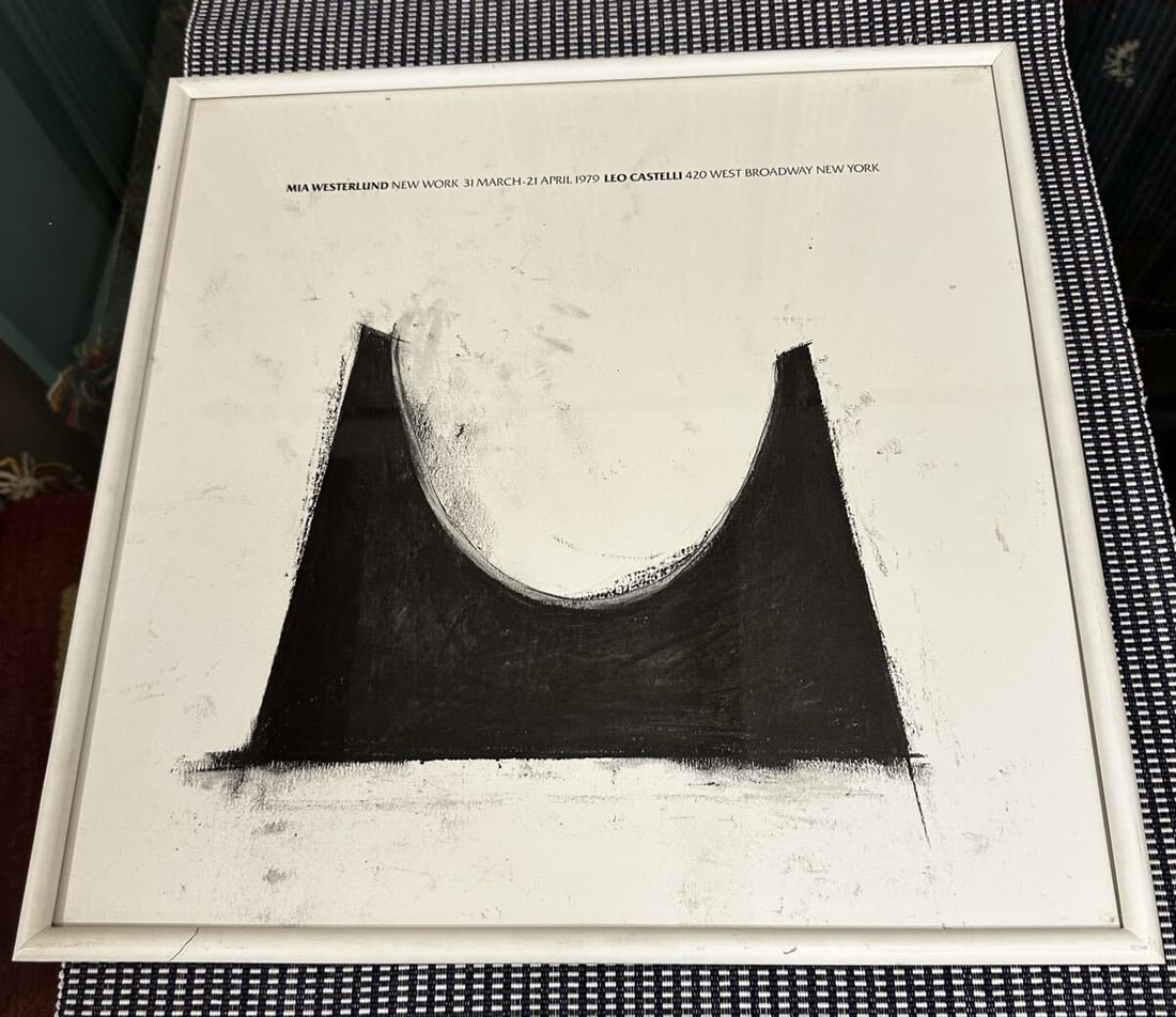 1979 Mia Westerlund solo exhibition "MIA WESTERLUND NEW WORK" poster: 1979 Mia Westerlund solo exhibition "MIA WESTERLUND NEW WORK" poster Experience the vibrant contemporary art of Mia Westerlund, a pioneering Japanese artist, with her 1979 solo exhibition poster. This