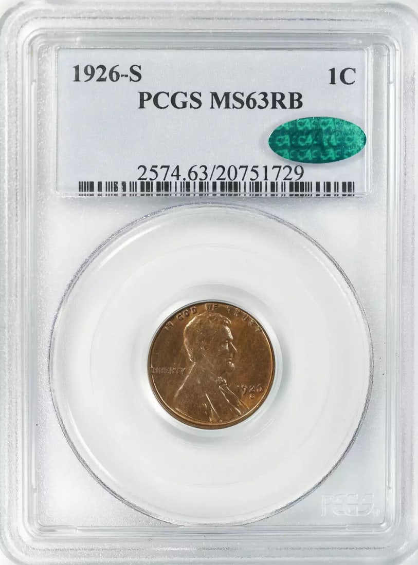 (729) 1926 S LINCOLN WHEAT CENT PENNY 1C PCGS & CAC CERTIFIED MS 63 RB MINT UNC (1 of 5)
