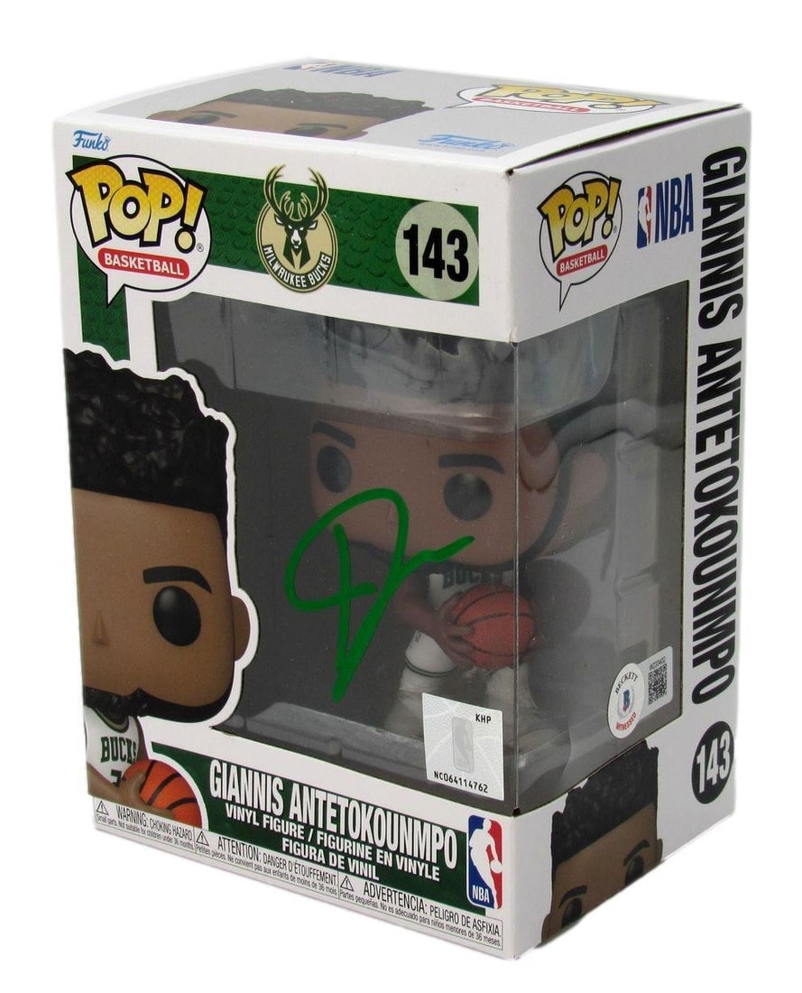 Giannis Antetokounmpo Autographed Funko Pop #143 (Bucks) Beckett 176250: Giannis Antetokounmpo Autographed Funko Pop #143 (Bucks) Beckett 176250 Meet Giannis Antetokounmpo, the reigning NBA champion and two-time MVP, in a unique and collectible Funko Pop figure. Authentica