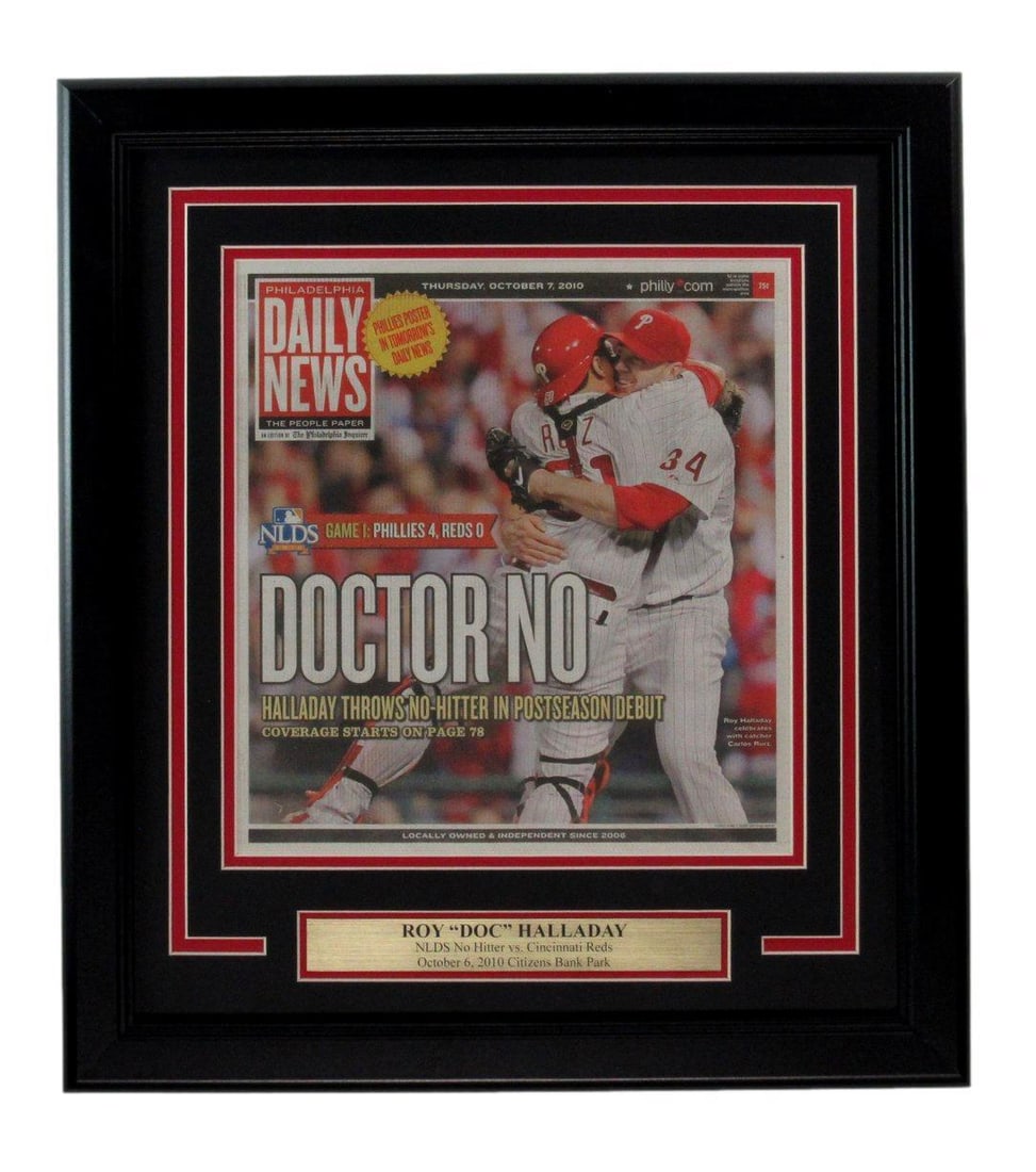 2010 Philadelphia Daily News Newspaper Roy Halladay No-Hitter Framed - October 7: 2010 Philadelphia Daily News Newspaper Roy Halladay No-Hitter Framed - October 7 Experience the thrill of Roy Halladay's historic no-hitter with this framed 2010 Philadelphia Daily News newspaper, com
