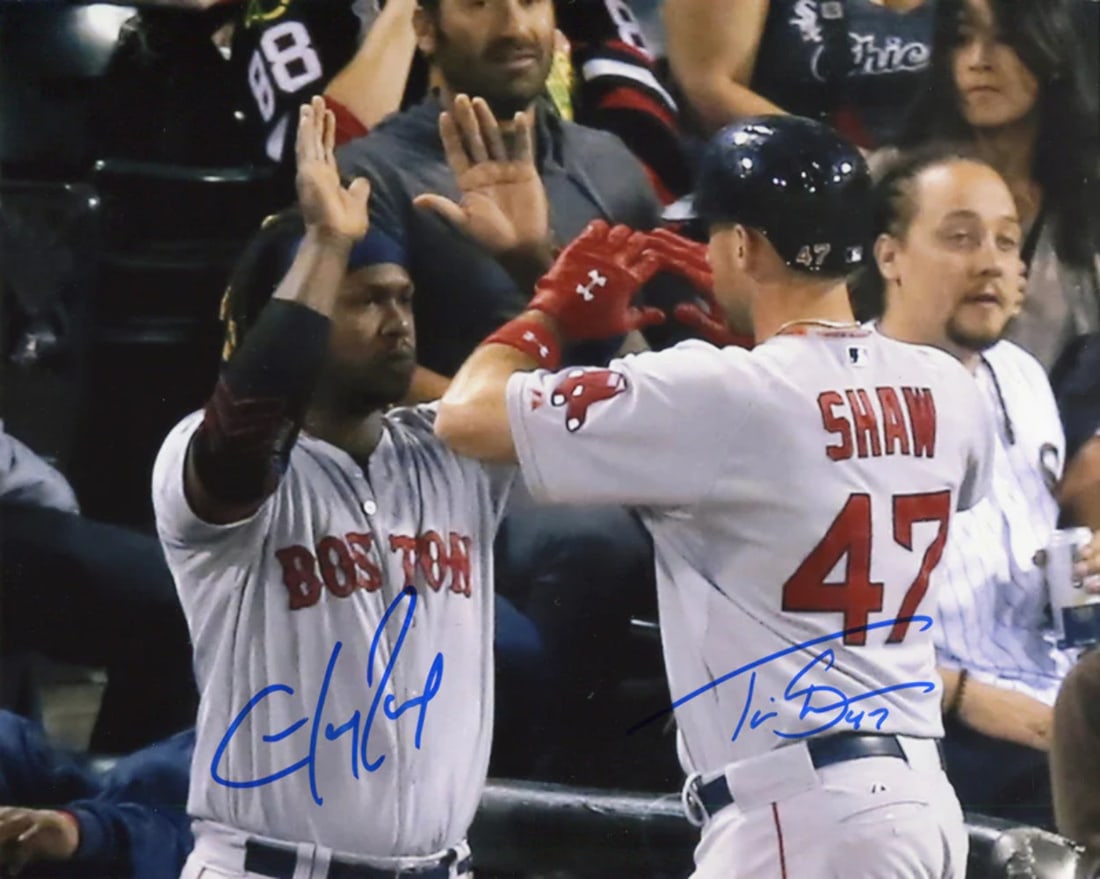 Photo Travis Shaw & Hanley Ramirez Autographed 8x10: Photo Travis Shaw & Hanley Ramirez Autographed 8x10 Get ready to own a piece of baseball history with this autographed 8x10 photo of Travis Shaw and Hanley Ramirez, both high-fiving in action-packed s