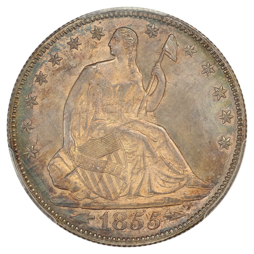 Liberty Seated Half Dollar - 1855 50C PCGS/ CAC MS66 (Arrows) ex: D.L. Hansen - 3