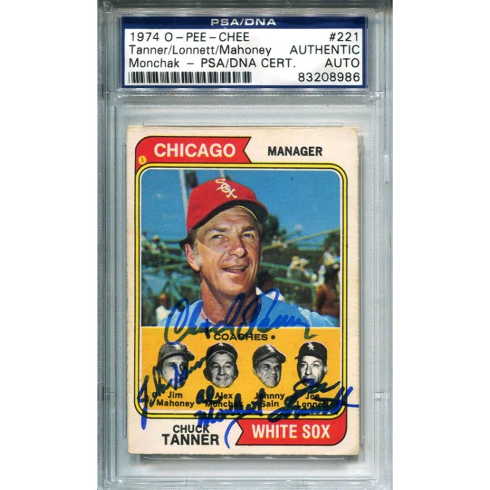 O-Pee-Chee Chuck Tanner Joe Lonnett Alex Monchak & Jim Mahoney Autographed 1974: O-Pee-Chee Chuck Tanner Joe Lonnett Alex Monchak & Jim Mahoney Autographed 1974 Get ready to relive the nostalgia of 1970s hockey with this rare and unique O-Pee-Chee card featuring Chuck Tanner, Joe