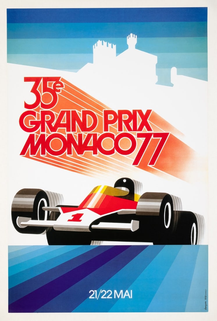 Excellent 1977 Grand Prix Automobile Of Monaco Byroland Hugon On Linen (1 of 3)