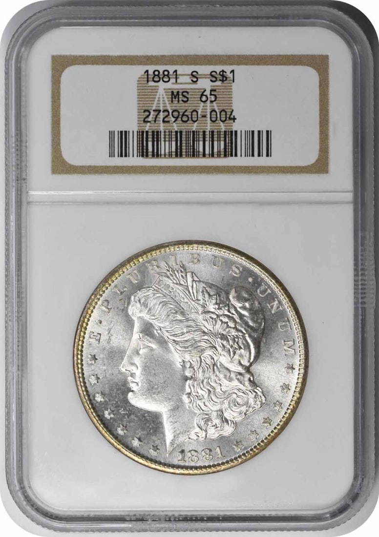 MS65 1881-S Morgan Silver Dollar: MS65 1881-S Morgan Silver Dollar A stunning MS65 1881-S Morgan Silver Dollar, certified by the NGC and boasting an uncirculated condition, is up for grabs. This rare coin, minted in San Francisco, sho