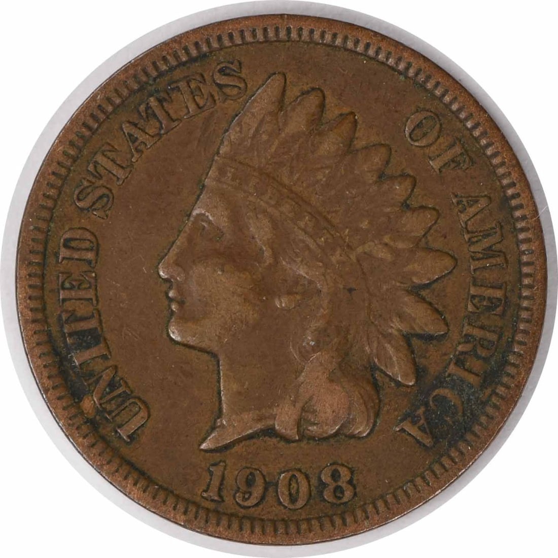 Uncertified 1908-S Indian Cent VF: Uncertified 1908-S Indian Cent VF A beautiful example of the iconic Indian Head cent, this 1908-S coin is a stunning addition to any collection. With its rich copper tone and well-defined details, it