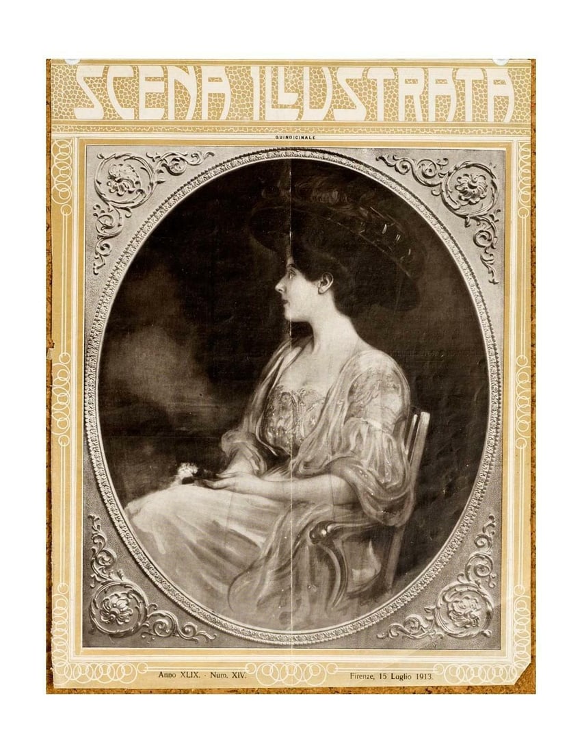1900C Scena Illustrata Arts Literature Music Theatre Cover Woman 12: 1900C Scena Illustrata Arts Literature Music Theatre Cover Woman 12 Experience the elegance of Art Nouveau with this stunning 1900C Scena Illustrata poster, showcasing a captivating woman amidst a the
