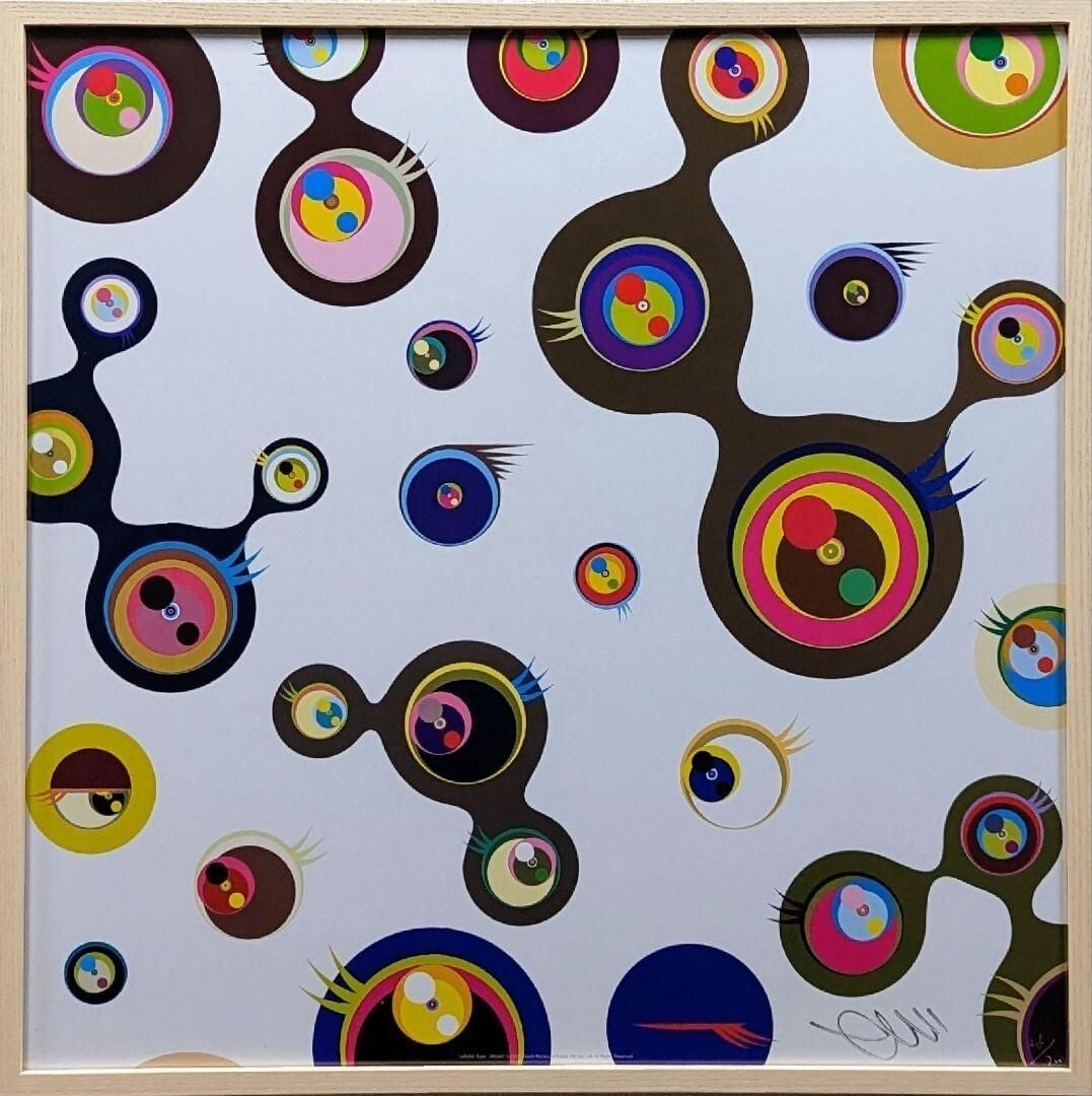Autogra Takashi Murakami "Jellyfish Eyes White 3" Lithograph Edition Framed with: Autogra Takashi Murakami "Jellyfish Eyes White 3" Lithograph Edition Framed with Experience the vibrant world of Takashi Murakami with this stunning lithograph print, 'Jellyfish Eyes White 3', featuri