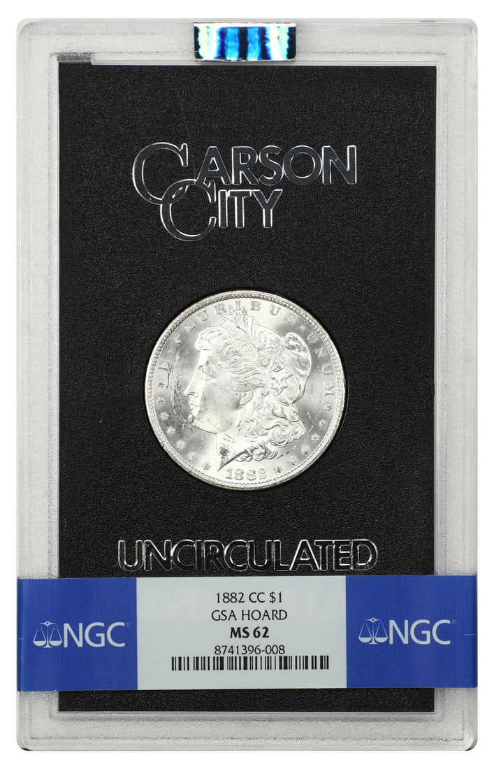 1882-CC $1 NGC MS62 Morgan Dollar: 1882-CC $1 NGC MS62 Morgan Dollar A rare and highly sought-after 1882-CC Morgan Dollar, certified by the NGC with a grade of MS62, is up for auction. This uncirculated coin boasts stunning mint state