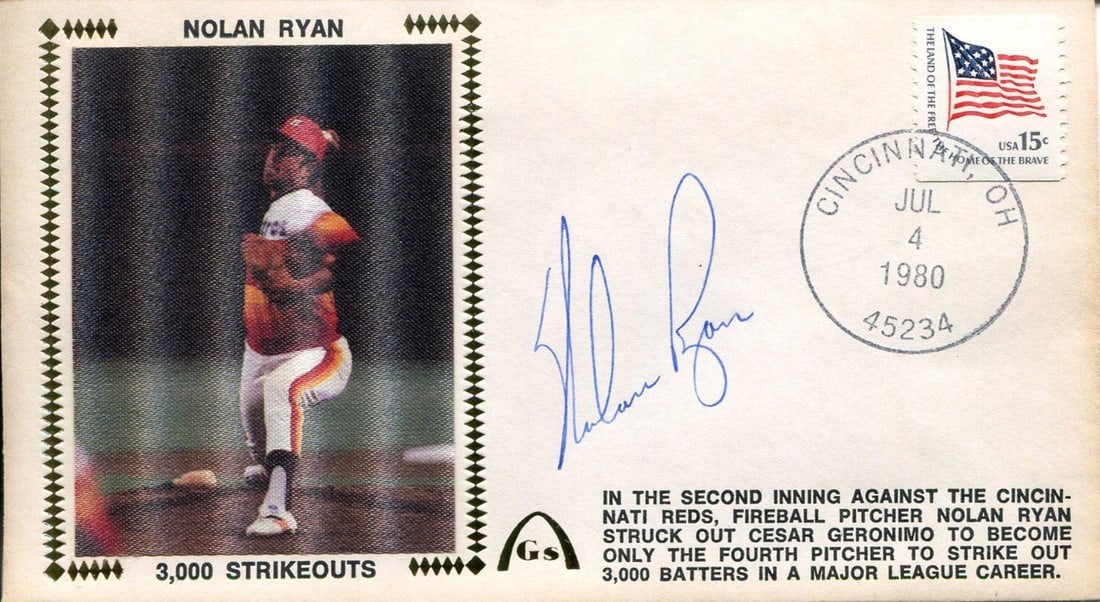 Cover Nolan Ryan Autographed First Day: Cover Nolan Ryan Autographed First Day Get ready to own a piece of baseball history with this autographed First Day Cover featuring the legendary Nolan Ryan. Authenticated by renowned expert Rich Altm