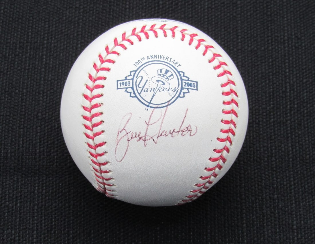 186712 Bill Hunter Signed/ Auto Yankees 100th OML Baseball JSA: 186712 Bill Hunter Signed/ Auto Yankees 100th OML Baseball JSA Get ready to own a piece of baseball history with this autographed 100th OML Baseball by Kevin Brown, signed by the legendary pitcher
