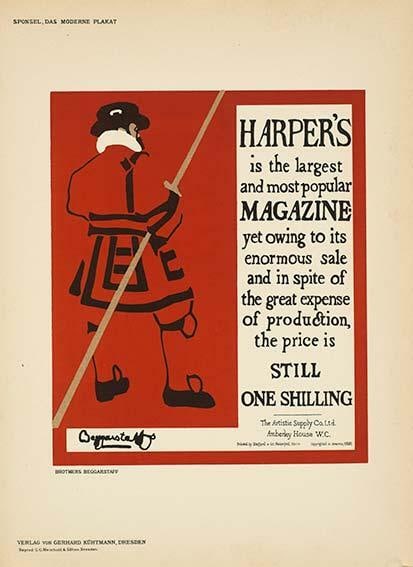 Lithograph Harpers By Beggarstaff Das Moderne Plakat 1897 Original Stone: Lithograph Harpers By Beggarstaff Das Moderne Plakat 1897 Original Stone Experience the iconic Art Nouveau style of Beggarstaff, a renowned artist known for his striking posters, in this original