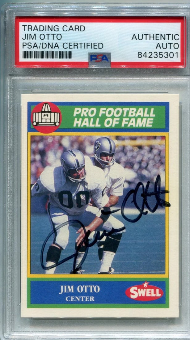 (PSA) Jim Otto 1990 HOF Autographed Swell Football Card: (PSA) Jim Otto 1990 HOF Autographed Swell Football Card Experience the iconic legacy of NFL great Jim Otto with this rare 1990 Swell football card, authenticated and slabbed by the leading authority i