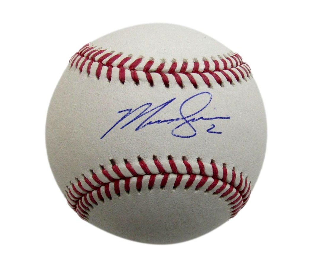 Marcus Semien Autographed Texas Rangers OML Baseball (PSA/ DNA 194357): Marcus Semien Autographed Texas Rangers OML Baseball (PSA/ DNA 194357) Get ready to own a piece of baseball history with this autographed OML baseball by Marcus Semien, the talented shortstop for the