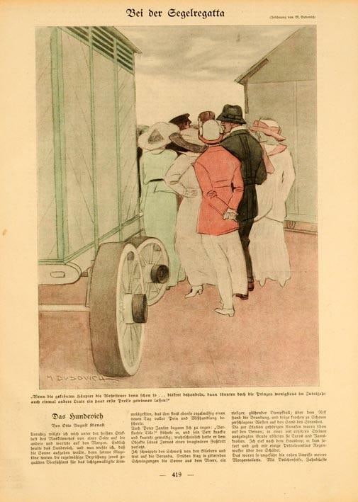 Original Simplicissimus 1913 By Marcello Dudovich Bei Der Gegelregatta On Linen: Original Simplicissimus 1913 By Marcello Dudovich Bei Der Gegelregatta On Linen Experience the elegance of Art Nouveau with this rare 1913 Simplicissimus poster by Marcello Dudovich, created for the G