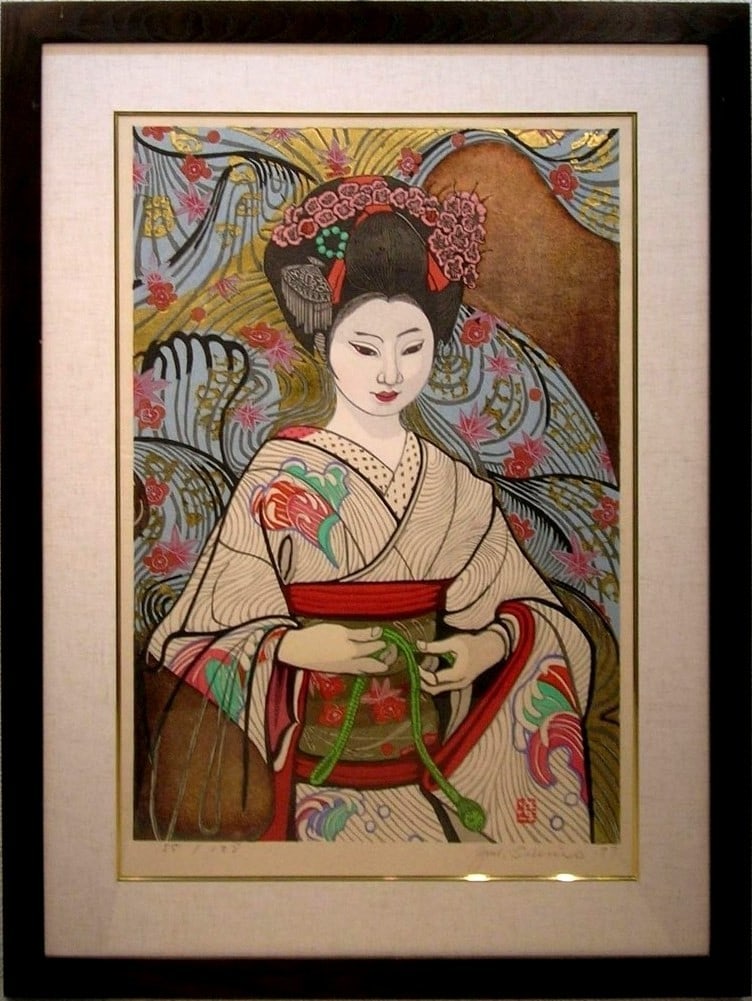 Signed Junichiro Sekino Limited Edition Silver Wave Woodblock Print Framed: Signed Junichiro Sekino Limited Edition Silver Wave Woodblock Print Framed Experience the serene beauty of Junichiro Sekino's signature style with this stunning, signed silver wave woodblock print fra