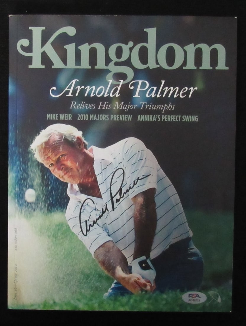 Arnold Palmer Signed 2010 Kingdom Magazine Issue #16 (PSA/ DNA 195263): Arnold Palmer Signed 2010 Kingdom Magazine Issue #16 (PSA/ DNA 195263) Get ready to tee off with one of golf's greatest legends! This rare and highly sought-after Arnold Palmer signed issue #16 of