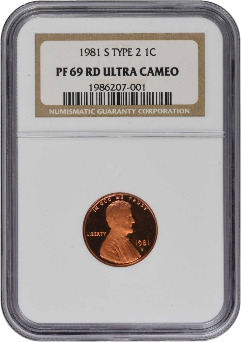 NGC 1981-S Lincoln Cent Type 2 PR69RD DCAM: NGC 1981-S Lincoln Cent Type 2 PR69RD DCAM A stunning example of American numismatics, this NGC-certified 1981-S Lincoln Cent Type 2 PR69RD DCAM boasts exceptional condition and striking proof mint