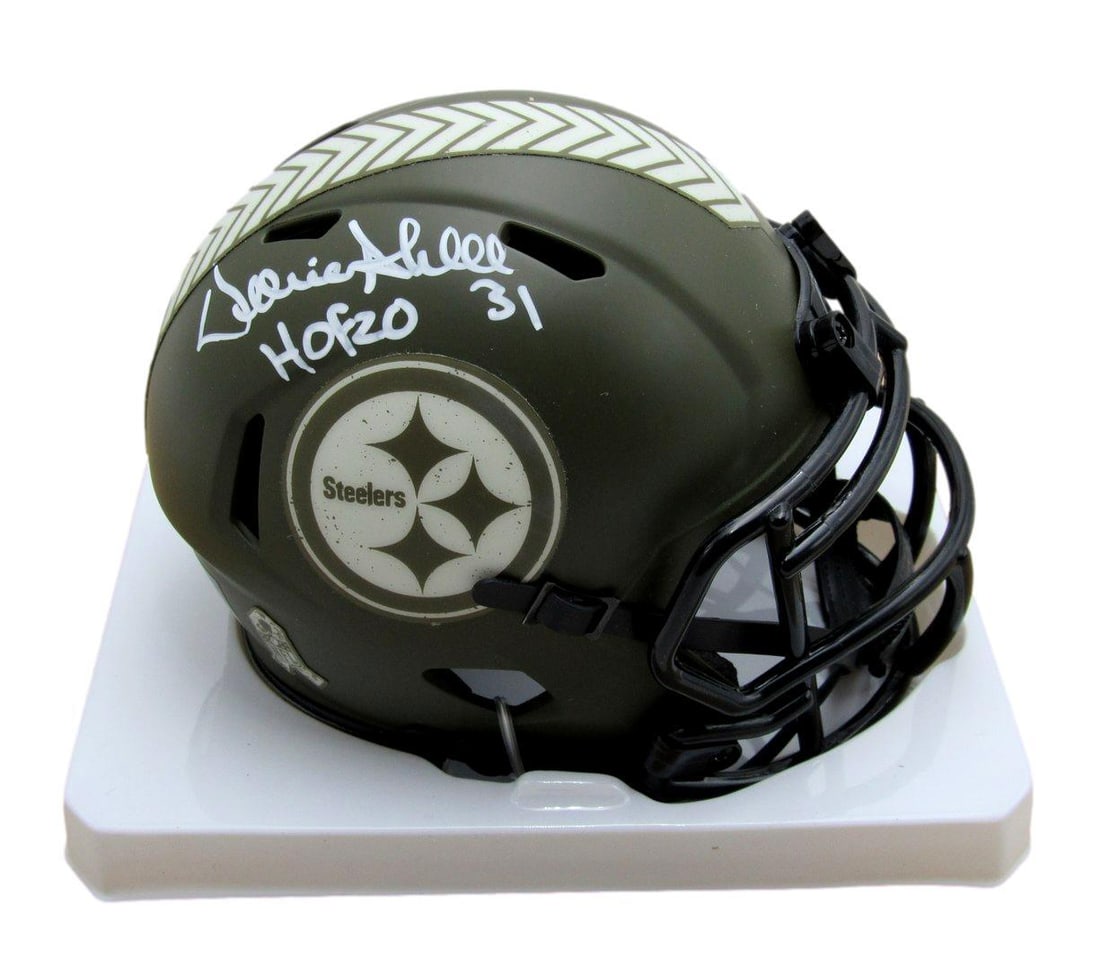181866 Donnie Shell HOF Autographed/ Inscr Mini Football Helmet Steelers JSA: 181866 Donnie Shell HOF Autographed/ Inscr Mini Football Helmet Steelers JSA Own a piece of Steelers history with this autographed mini football helmet signed by Donnie Shell, a legendary safety induc