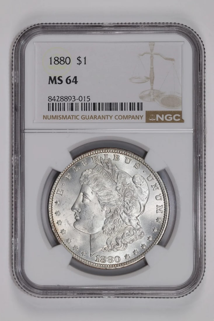 Morgan Dollar (1880) MS64 NGC: Morgan Dollar (1880) MS64 NGC A stunning example of American numismatics, the 1880 Morgan Dollar (MS64 NGC) boasts exceptional condition and luster, with its silver composition and intricate design ma