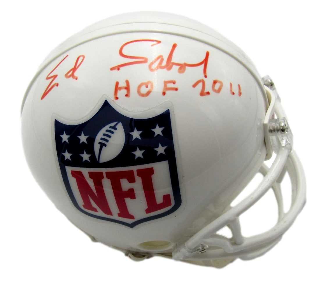 Ed Sabol HOF NFL Films Founder Autographed Mini Helmet (JSA 201580): Ed Sabol HOF NFL Films Founder Autographed Mini Helmet (JSA 201580) Own a piece of NFL history with the Ed Sabol HOF autographed mini helmet, authenticated by James Spence Authentication (JSA). As the
