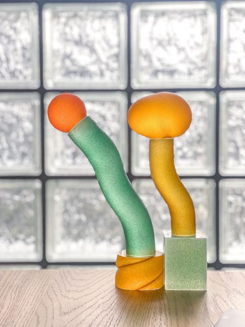 Interior Baku Takahashi Frosted Glass Object Orange Green Yellow Art Sculptures: Interior Baku Takahashi Frosted Glass Object Orange Green Yellow Art Sculptures Unique and eye-catching, the Baku Takahashi frosted glass sculpture is a stunning piece of contemporary art that adds a