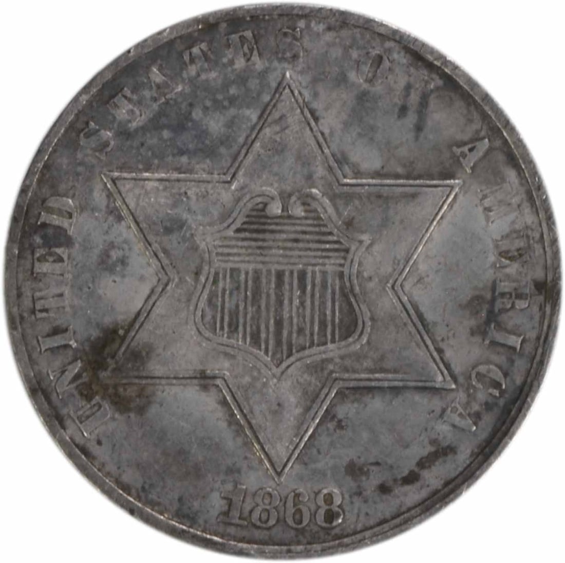 Uncertified 1868 Three Cent Silver EF (1 of 2)