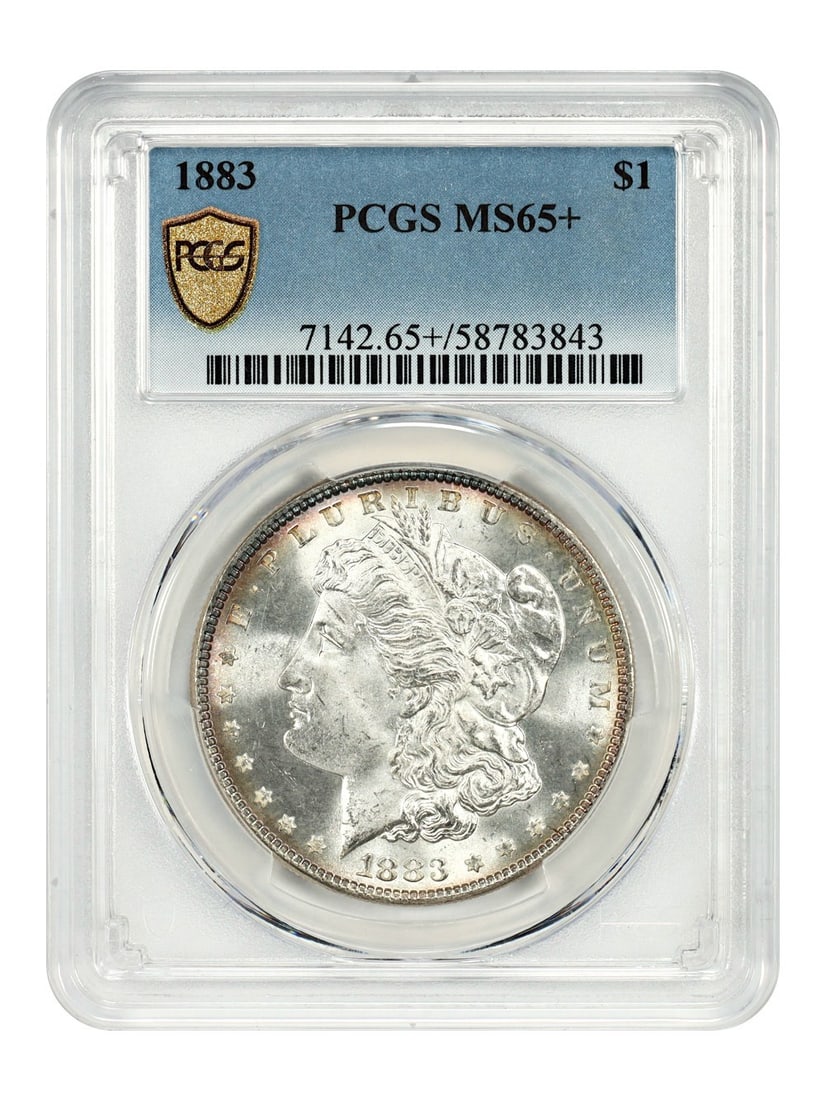 Morgan Dollar - 1883 $1 PCGS MS65+: Morgan Dollar - 1883 $1 PCGS MS65+ A stunning example of American numismatic history, this 1883 Morgan Dollar boasts a PCGS MS65+ grade, indicating exceptional condition and rarity. Certified by the