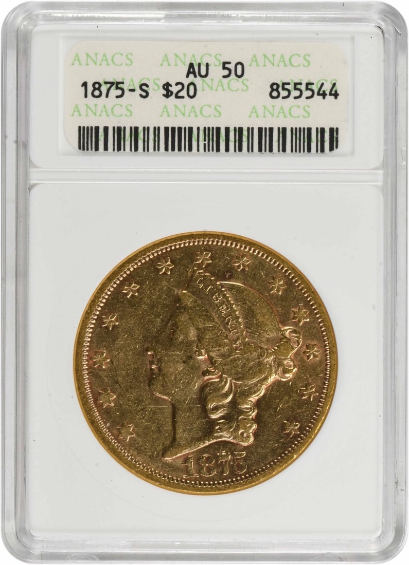 ANACS 1875-S $20 Gold Liberty Head AU50 (1 of 3)