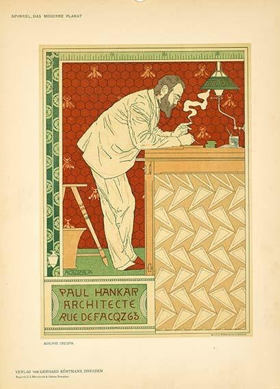 Crespin Das 1897 Moderne Plakat - Original Stone Lithograph by Paul Hankar: Crespin Das 1897 Moderne Plakat - Original Stone Lithograph by Paul Hankar Experience the elegance of Art Nouveau with Crespin Das' 1897 Moderne Plakat, an original stone lithograph by Paul Hankar.