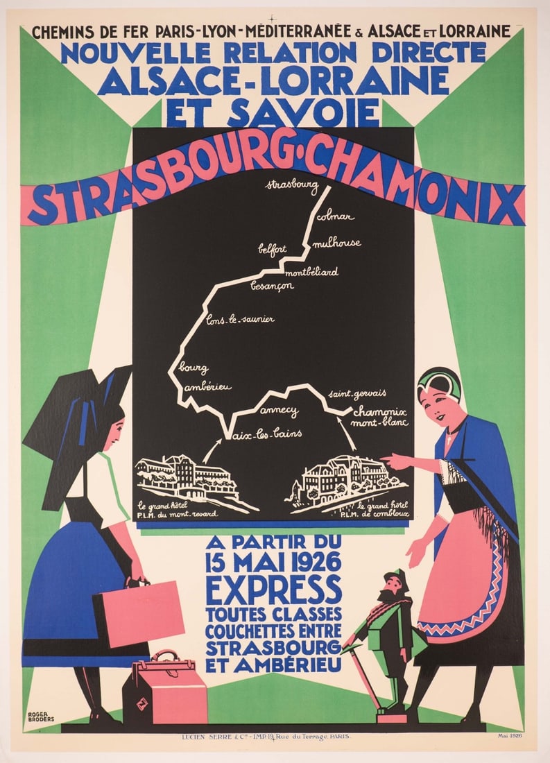 1926 Roger Broders Strasbourg-Chamonix Original Vintage French Travel Poster: 1926 Roger Broders Strasbourg-Chamonix Original Vintage French Travel Poster Experience the charm of vintage travel with this stunning 1926 Roger Broders Strasbourg-Chamonix poster, a masterpiece of e