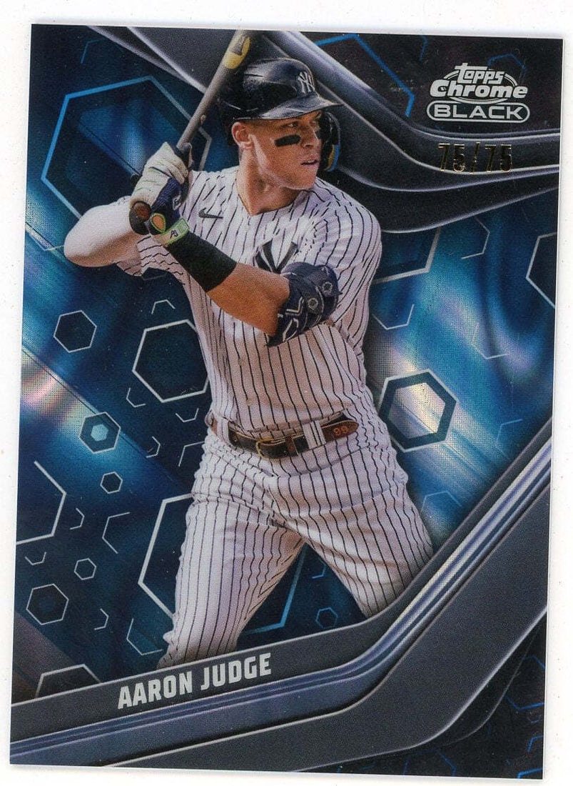 #1 Aaron Judge 2023 Topps Chrome Black: #1 Aaron Judge 2023 Topps Chrome Black Get your hands on the rarest of them all - Aaron Judge's 2023 Topps Chrome Black #1, a true gem for any baseball collector. As the first card in this highly soug