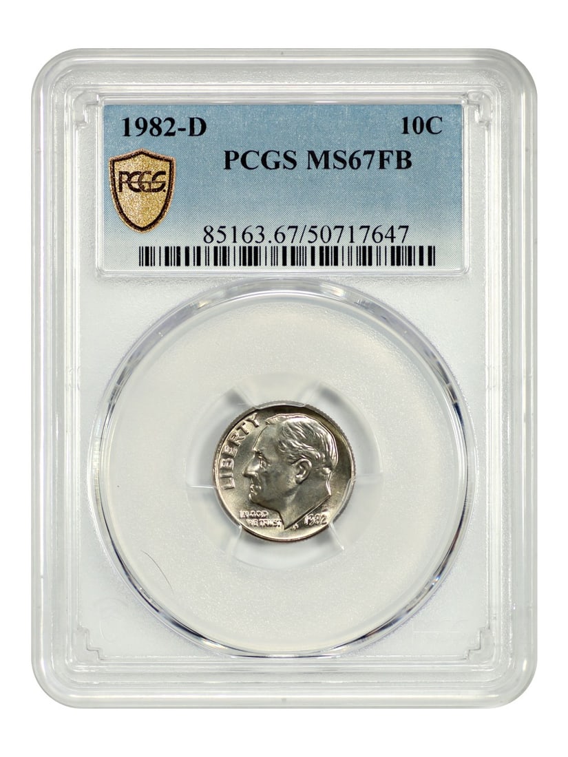 Roosevelt Dime - 1982-D 10C PCGS MS67FB: Roosevelt Dime - 1982-D 10C PCGS MS67FB A stunning example of the 1982-D Roosevelt dime, graded MS67FB by PCGS, boasts exceptional condition and striking details, making it a true standout among