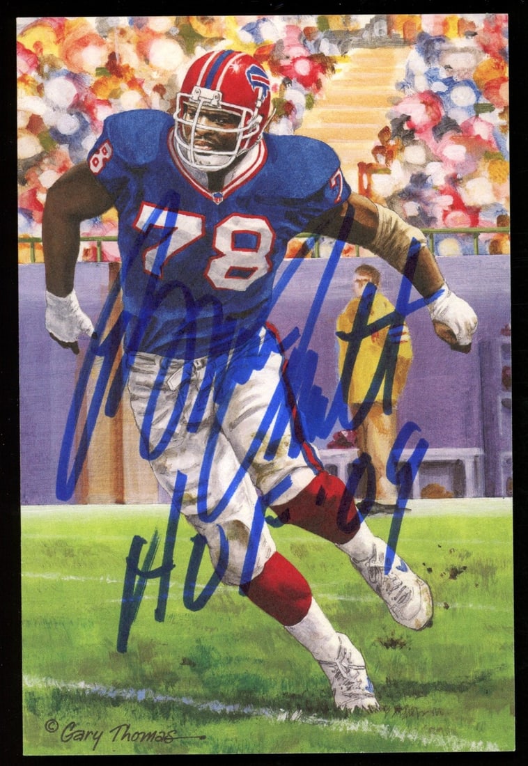 JSA Bruce Smith HOF Autographed/ Inscribed Goal Line Art GLAC Postcard Bills: JSA Bruce Smith HOF Autographed/ Inscribed Goal Line Art GLAC Postcard Bills Get ready to show off your Buffalo Bills pride with the official goal line art from Super Bowl XXV, signed by legendary def