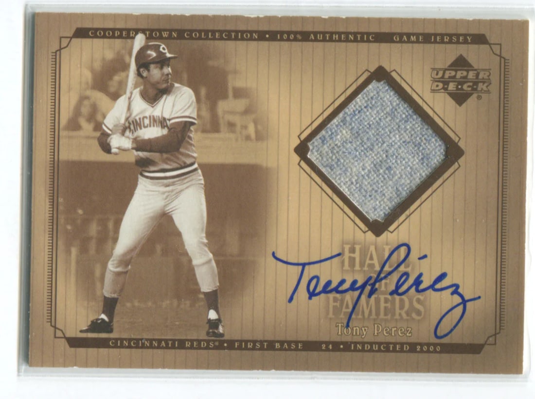 Tony Perez Autographed 2001 Upper Deck Jersey Card: Tony Perez Autographed 2001 Upper Deck Jersey Card Get ready to own a piece of baseball history with this autographed 2001 Upper Deck jersey card featuring the legendary Tony Perez. As one of the most