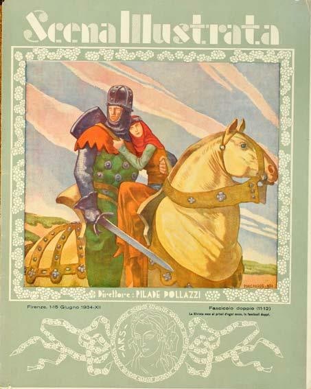 1932 Scena Illustrata Arts Literature Music Theatre Knight: 1932 Scena Illustrata Arts Literature Music Theatre Knight Experience the elegance of Art Nouveau with this stunning 1932 Scena Illustrata poster, showcasing a beautiful depiction of theater and music