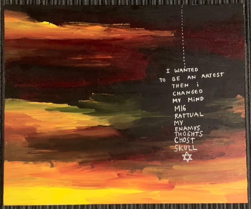 Mark Gonzales Signed Canvas Painting 1992 61cm x 51cm: Mark Gonzales Signed Canvas Painting 1992 61cm x 51cm A rare opportunity to own an original piece of street art from the 1990s, Mark Gonzales' signed canvas painting is a true collector's item. Measur