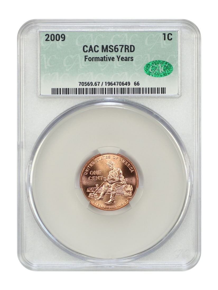 2009 1C Lincoln CACG MS67RD (Formative Years) Lincoln Cent (Modern): 2009 1C Lincoln CACG MS67RD (Formative Years) Lincoln Cent (Modern) Experience the majesty of America's first cent, reimagined for the 21st century with the 2009 Lincoln Cent in MS67RD condition. Cert