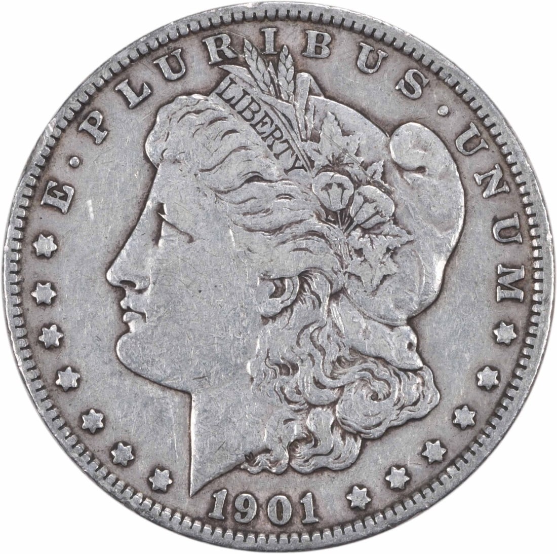 Uncertified 1901 Morgan Silver Dollar Choice VF: Uncertified 1901 Morgan Silver Dollar Choice VF Experience the classic charm of the 1901 Morgan Silver Dollar, a staple of American numismatics. This beautifully preserved circulated coin boasts a