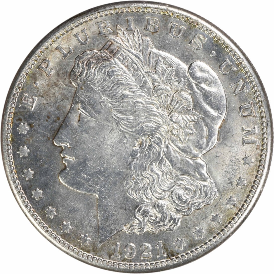 1921-S Morgan Silver Dollar - BU Uncertified: 1921-S Morgan Silver Dollar - BU Uncertified This 1921-S Morgan Silver Dollar is a rare and highly sought-after collectible, certified as Uncirculated and boasting a stunning BU grade. With its rich s