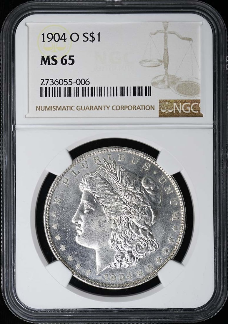 NGC MS65 1904-O Morgan Dollar $1: NGC MS65 1904-O Morgan Dollar $1 Experience the beauty of the 1904-O Morgan Dollar, certified MS65 by the Numismatic Guaranty Corporation (NGC). This stunning example is an uncirculated gem from the