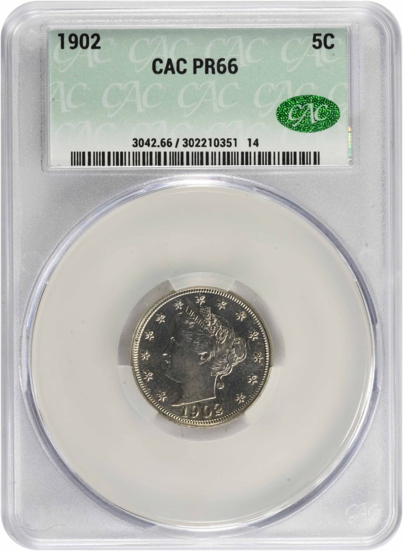 PR66 CACG 1902 Liberty Nickel: PR66 CACG 1902 Liberty Nickel Experience the beauty of American numismatics with this stunning PR66 CACG 1902 Liberty Nickel, graded by the prestigious CACG (Certified Coin Grading) and boasting a str