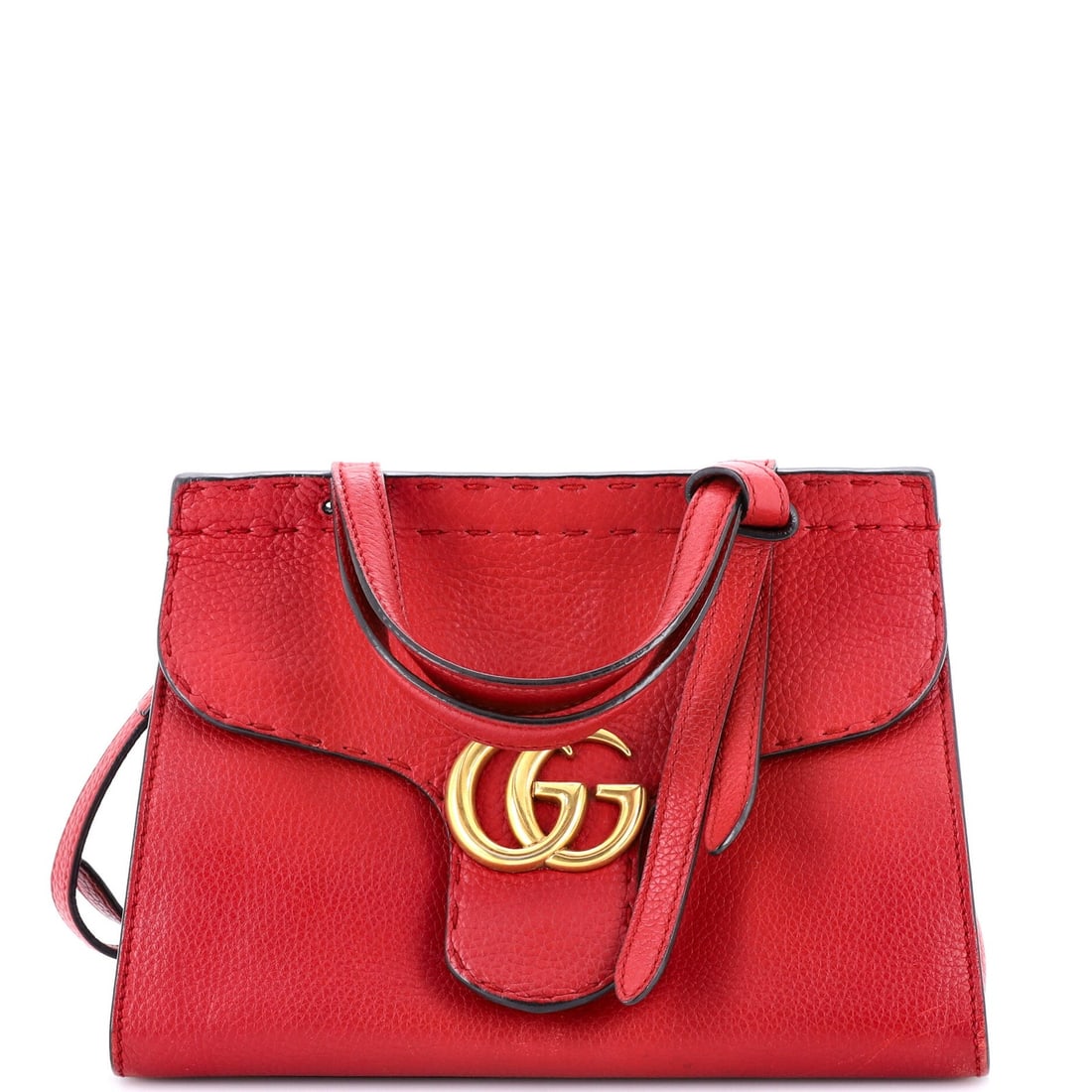 Gucci GG Marmont Mini Leather Top Handle Bag: Gucci GG Marmont Mini Leather Top Handle Bag Elevate your style with the iconic Gucci GG Marmont Mini Leather Top Handle Bag, boasting sleek red leather exterior and neutral interior. Its signature