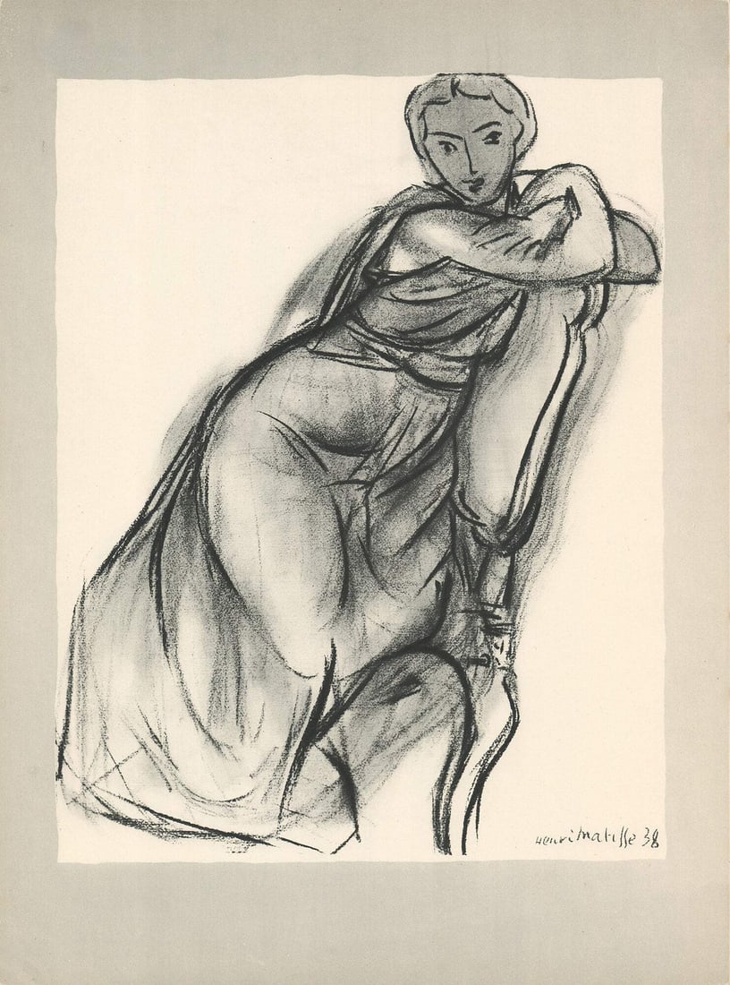 Henri Matisse Portrait IV (1952) - 14" x 10.25" Lithograph: Henri Matisse Portrait IV (1952) - 14" x 10.25" Lithograph Henri Matisse's Portrait IV (1952) is a striking black and white lithograph that showcases the artist's mastery of bold lines and expressive