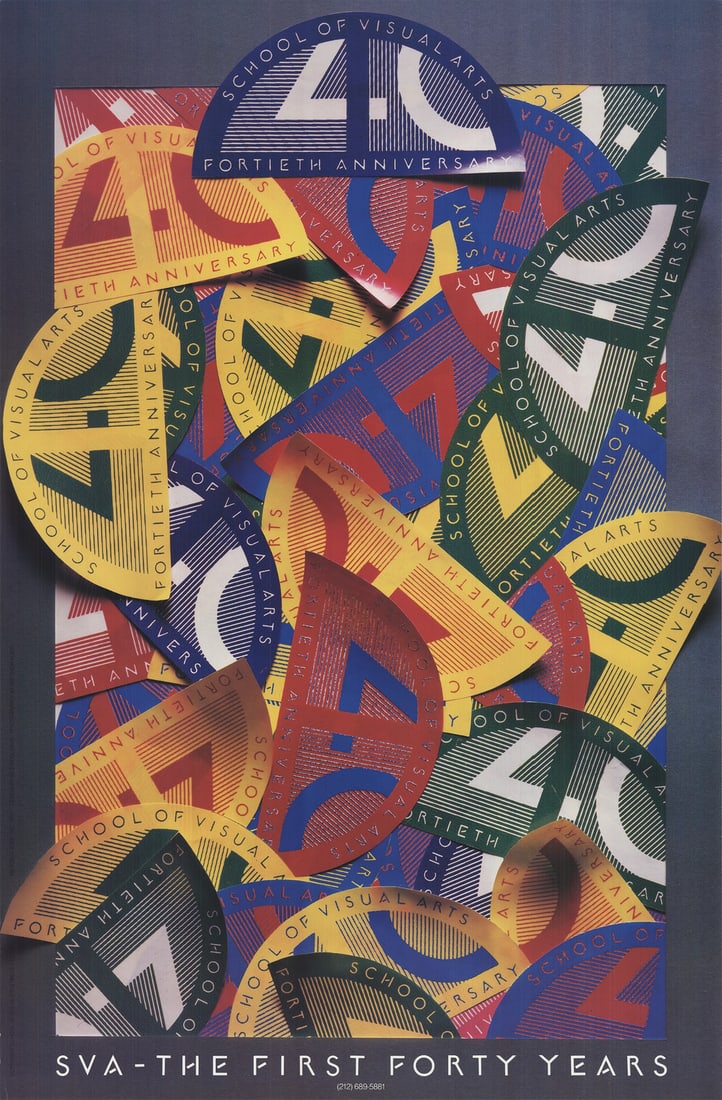 Vint MILTON GLASER SVA- The First Forty Years 45" x 29.5" Offset Lithograph 1987 (1 of 4)