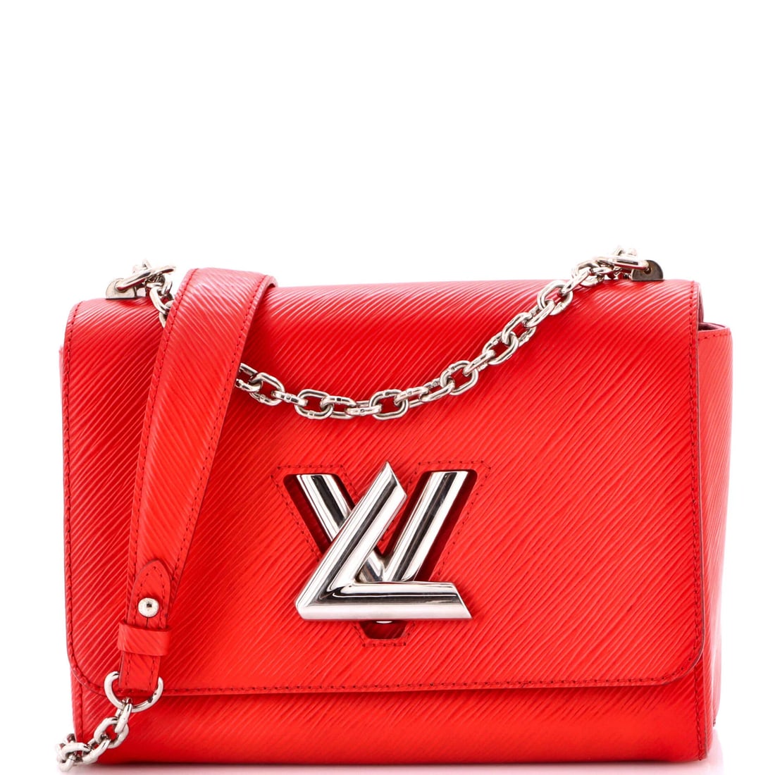 Louis Vuitton Twist MM Epi Leather Handbag: Louis Vuitton Twist MM Epi Leather Handbag Experience the iconic Louis Vuitton Twist MM Epi Leather Handbag, boasting sleek red exterior with heavy edge wear and scuffs that add to its edgy charm.