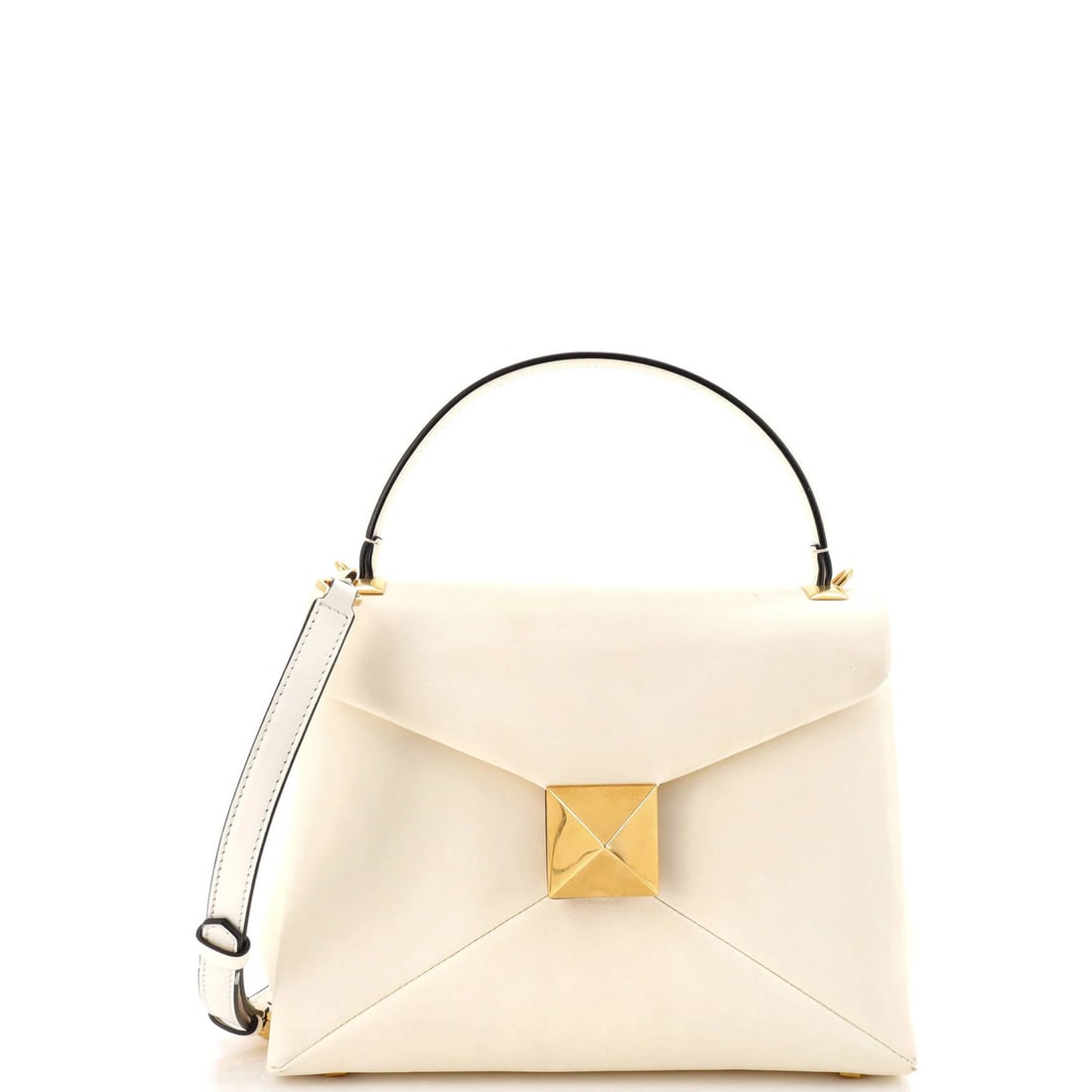 Small Valentino Garavani One Stud Top Handle Flap Bag Leather: Small Valentino Garavani One Stud Top Handle Flap Bag Leather A timeless piece from the iconic Valentino Garavani collection, this small one-stud top handle flap bag exudes understated elegance with