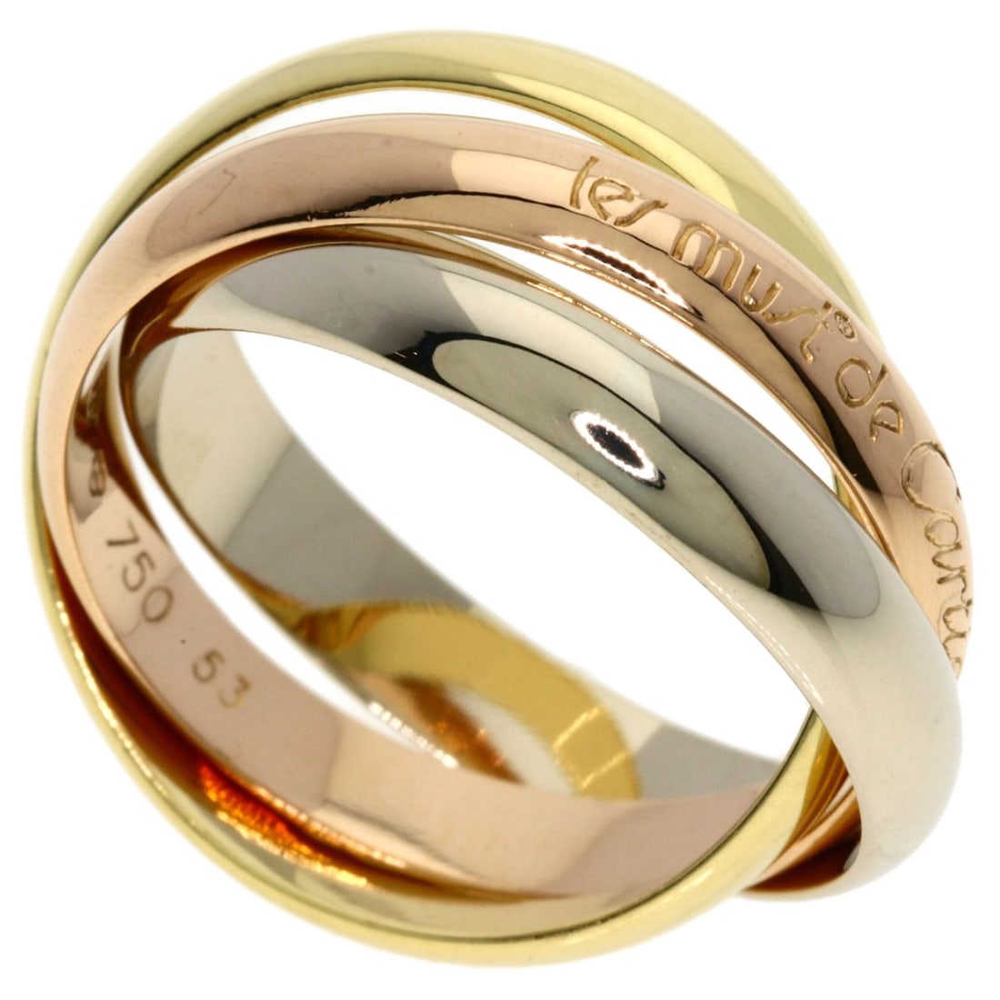 CARTIER Trinity Ring #53 in 18k Yellow & Pink Gold: CARTIER Trinity Ring #53 in 18k Yellow & Pink Gold A true Cartier classic, the Trinity Ring #53 is a timeless masterpiece of 18k yellow and pink gold craftsmanship. This exquisite ring boasts a